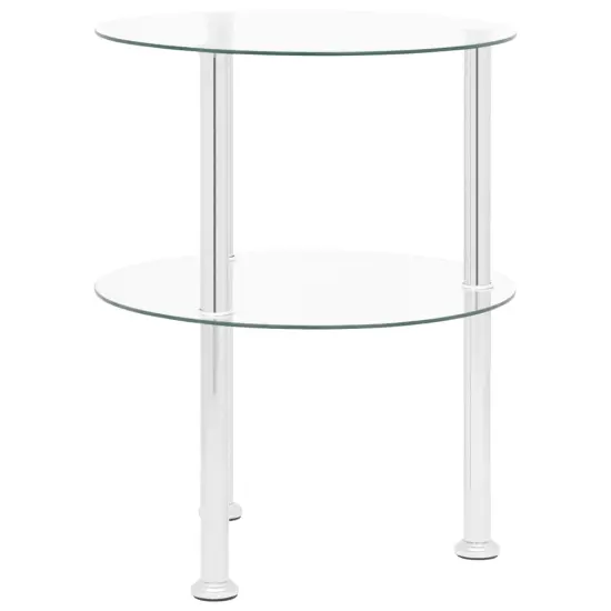 vidaXL 2-Tier Side Table Transparent 15" Tempered Glass {3}