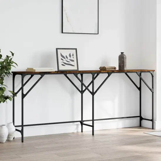 vidaXL Console Table Smoked Oak 70.9"x11.4"x29.5" Engineered Wood {3}