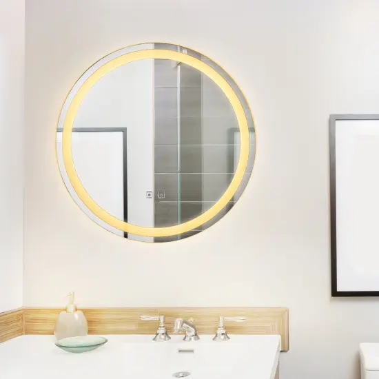 Modern LED Bathroom Mirror with Touch Sensor Wall Mount Vanity Mirror for Home Decor, US Plug, Polished Glass Frame, Sleek Design for Contemporary Bathrooms, Bathroom Vanity Mirror {5}