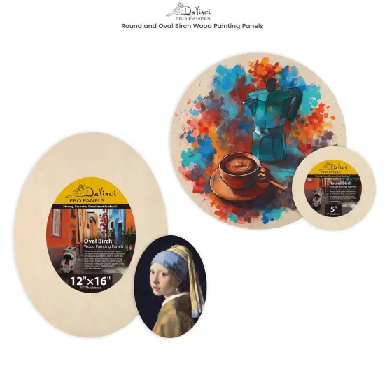Da Vinci Pro Birch Wood Oval Panel 3/4" Deep&ndash;11x14", Pack of 4 - Textured, Warp Resistant, Lightweight & Rigid Oblong Panel &ndash; Perfect for Mounting Sanded Pastel or Watercolor Paper, Linen or Canvas {6}