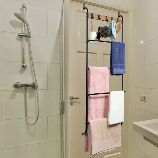 5 Tier Over The Door Towel Rack Bathroom Behind Door Towel Holder with Hooks {6}