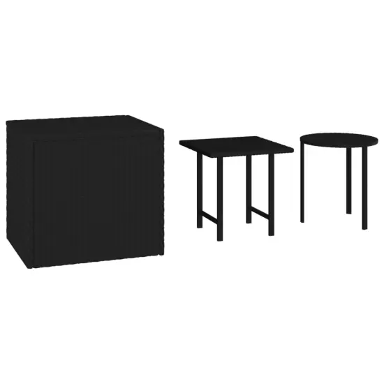 vidaXL Side Tables 3 pcs Black Poly Rattan {2}