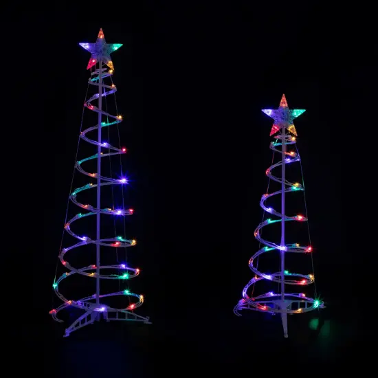 Northlight LED Lighted Spiral Outdoor Christmas Trees - 3' and 4' - Multicolor Lights - Set of 2 White {1}