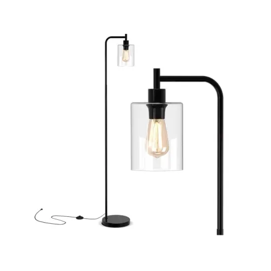 Modern Floor Lamp with Hanging Glass Lampshade and Foot Switch Black {8}