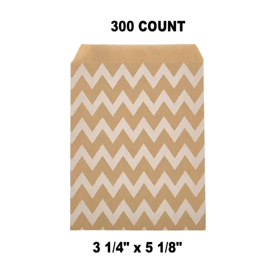 Compact White Paper Merchandise Bags 3 1/4" x 5 1/8" Wide Chevron {1}