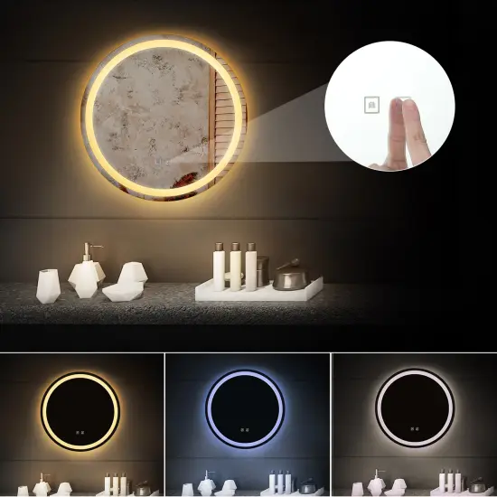 Modern LED Bathroom Mirror with Touch Sensor Wall Mount Vanity Mirror for Home Decor, US Plug, Polished Glass Frame, Sleek Design for Contemporary Bathrooms, Bathroom Vanity Mirror {4}