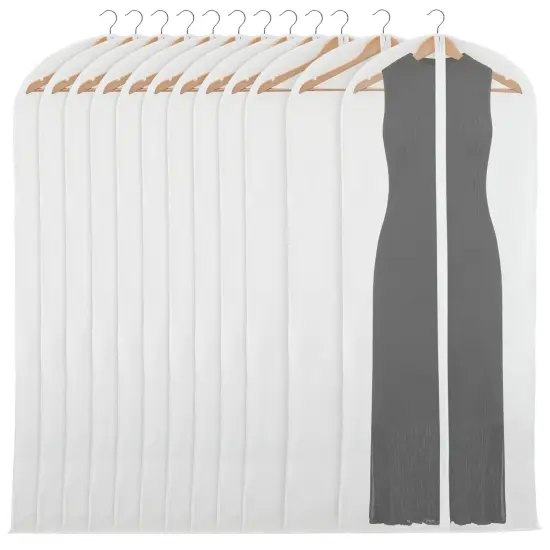 Clear Garment Bag Covers, Zippered Closet Bags for Clothes (24x60 In, 12 Pack) White {1}
