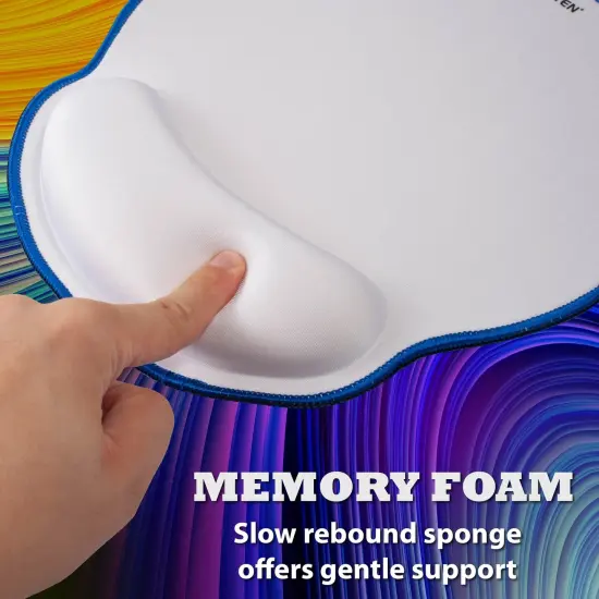 Insten Mouse Pad with Wrist Support Rest, Stitched Edge Mat, Ergonomic Support, Pain Relief Memory Foam, Round, White with Blue Edge {4}