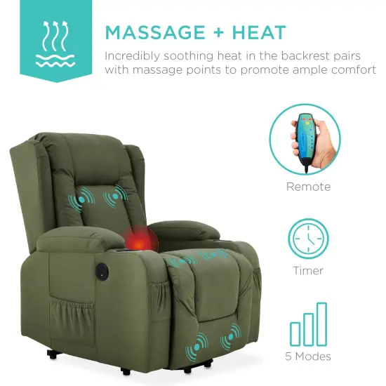 Best Choice Products Electric Power Lift Recliner Massage Chair Furniture w/ USB Port, Heat, Cupholders Olive {4}