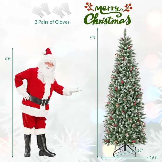 Costway 7 FT Pre-Lit Artificial Christmas Tree with 818 Snowy Branch Tips 350 LED Lights {3}
