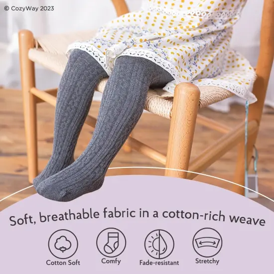 CozyWay Toddler Tights - Girls and Boys Leggins Cable Knit Comfy Cotton Toddlers 2T-4T Multicolor - 3 Pack {4}