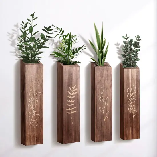 Wood Wall Planter Farmhouse Pocket Wall Vases for Indoor Greenery and Flowers Brown {1}
