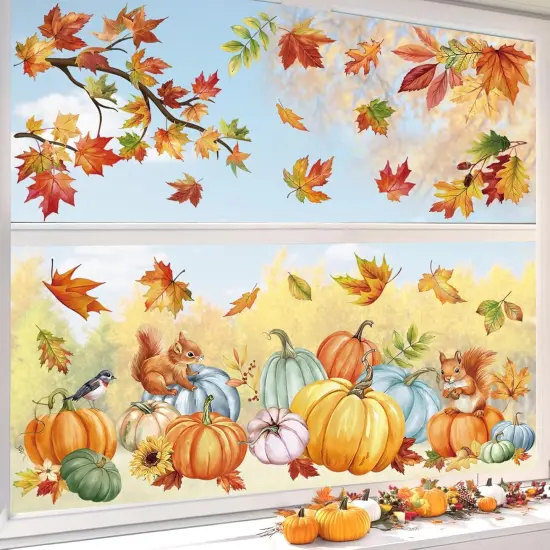 Fall Pumpkin Leaves Window Sticker Decal - Pumpkin Leaves {4}