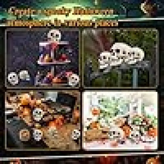 Skull Heads Halloween Decor Include Life Size Skeleton and Small Plastic Skulls {4}