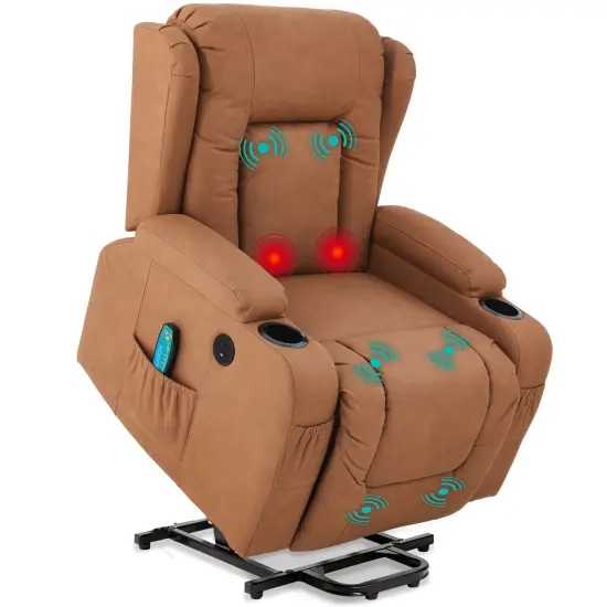 Best Choice Products Electric Power Lift Recliner Massage Chair Furniture w/ USB Port, Heat, Cupholders Cognac {1}