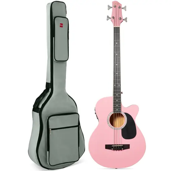 Best Choice Products 22-Fret Full Size Acoustic Electric Bass Guitar w/ 4-Band Equalizer, Truss Rod Pink {1}