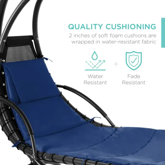 Best Choice Products Hanging Curved Chaise Lounge Chair Swing for Backyard, Patio w/ Pillow, Shade, Stand Navy Blue {4}