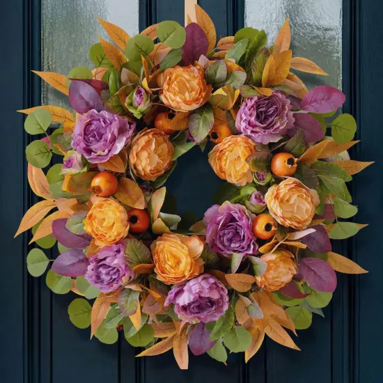 Autumn Wreath with Peony, Maple Leaves, Berries Fall Wreath {3}