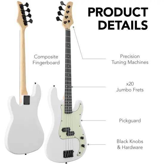 Best Choice Products Full Size Beginner 4-String Electric Guitar Bass Guitar w/ Padded Case White/Mint {5}