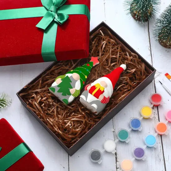 2 Pack Christmas Ready to Paint Your Own Gnome Statues, 4 Inches Mini Garden Blank Ceramics to Paint {2}