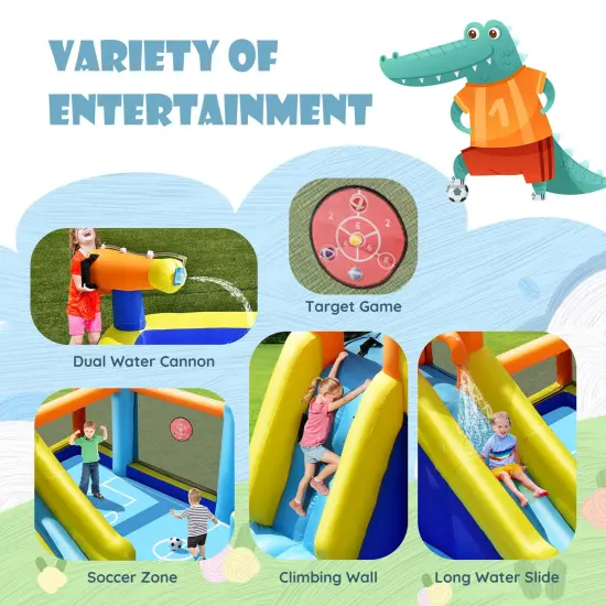 Costway Giant Soccer-Themed Inflatable Water Slide Bouncer Splash Pool with/without 735W Blower {6}