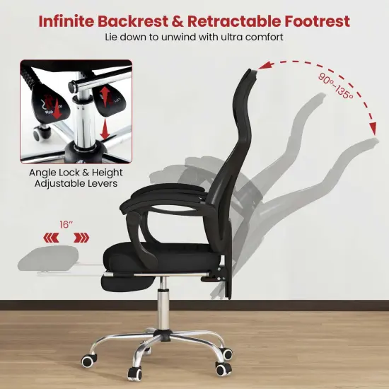 Costway Ergonomic Mesh Office Chair with Footrest Height-Adjustable & Tilting Backrest {6}