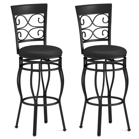 Costway Set of 2/4 Vintage Swivel Bar Stools 30'' Bistro Upholstered Dining Chairs Black {1}