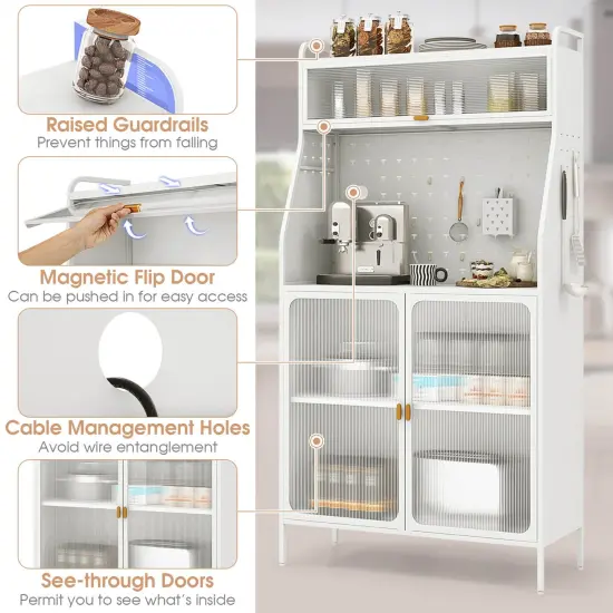 Costway 5-tier Metal Kitchen Bakers Rack with Pegboard 8 Hooks 5-position Adjustable Shelf White {5}