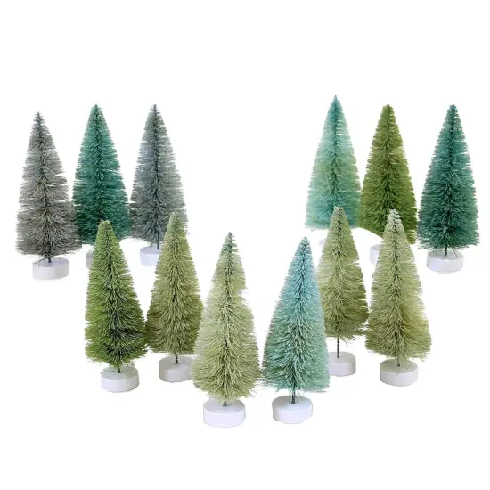 Cody Foster 4.0 Inch Winter Green Trees Set 12 Christmas Decorative Tree Set , Christmas Decor Bottle Brush Neutral {2}