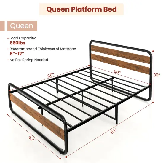 Costway Metal Bed Frame Arc Platform Headboard Footboard Mattress Foundation Black {3}