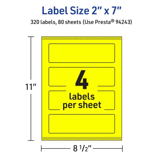Avery Neon Yellow Paper Labels, 2" x 7" Rectangle {5}