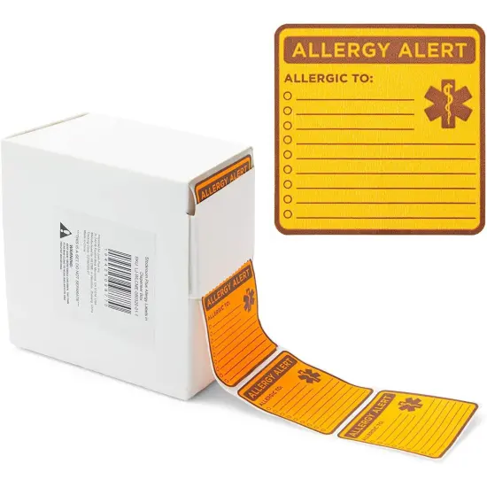 Allergy Labels with Sticker Roll Dispenser (2 x 2 In, Neon Orange, 1000 Pack) {1}