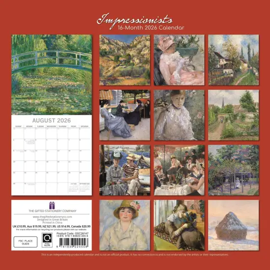 The Gifted Stationary 2026 Square Wall Calendar, Impressionists, 16-Month Arts & Antiques Theme Hanging Calendar with 180 Reminder Stickers, Month Planner for Home and Creative Spaces, 12x12 In Multicolor {4}