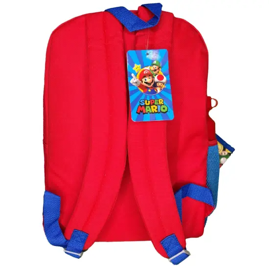 Nintendo Super Mario Red 5pc 16" School Backpack Set with a lunch bag, water bottle, carabiner clip & ID holder, Blue {5}