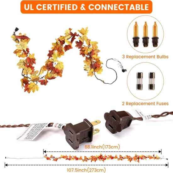1 Pack Fall Leaf Garland with Lights -35 Orange Bulbs (Orange-Maple) {3}