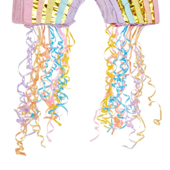 BLUE PANDA Rainbow Pull String Pinata for Kids Ages 3-14, Pastel Birthday Decorations, Gender Reveal Party Supplies, Small, 16.5 x 10 x 3 In Multicolor {5}