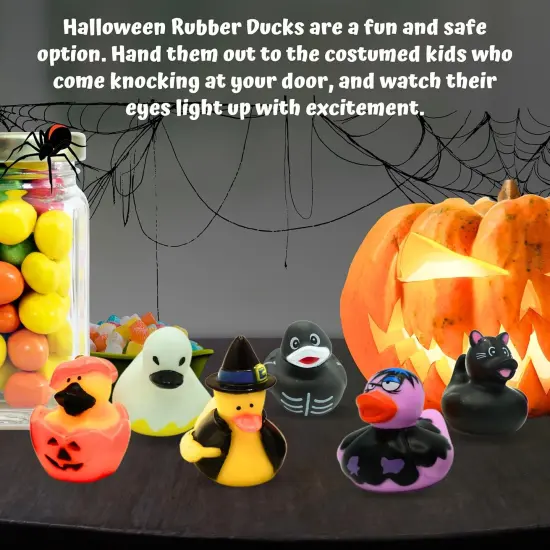 4E's Novelty Halloween Rubber Ducks Bulk 24 Pack &ndash; 6 Designs Pumpkin, Cat, Zombie, Witch, Skeleton & Ghost &ndash; 2.5" Halloween Party Favors, Goodie Bag Fillers, Jeep Ducking, Trick or Treat Toys {5}