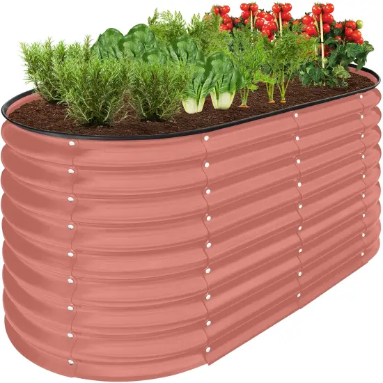 Best Choice Products 4x2x2ft Outdoor Raised Metal Oval Garden Bed, Planter Box for Vegetables, Flowers Terracotta {1}