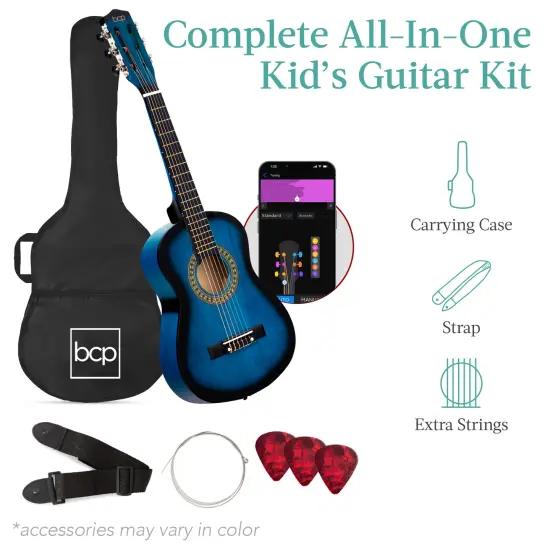 Best Choice Products 30in Kids Acoustic Guitar Beginner Starter Kit with Strap, Case, Strings Blueburst {3}
