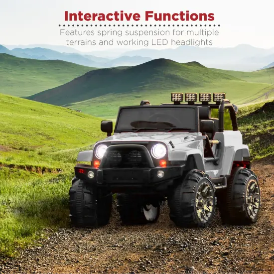 Best Choice Products 12V Kids Ride On Truck Car w/ Remote Control, Spring Suspension, Bluetooth, LED Lights Light Gray {4}
