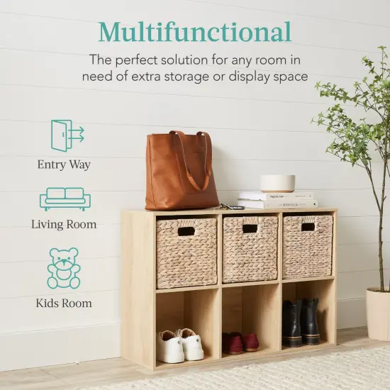 Best Choice Products 6-Cube Bookshelf, 11in Display Storage System, Organizer w/ Removable Back Panels Light Oak {3}