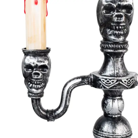 Northlight Antique-Style Skull Trio Flickering Halloween Candelabra - 13.75" - Amber Lights Silver {7}