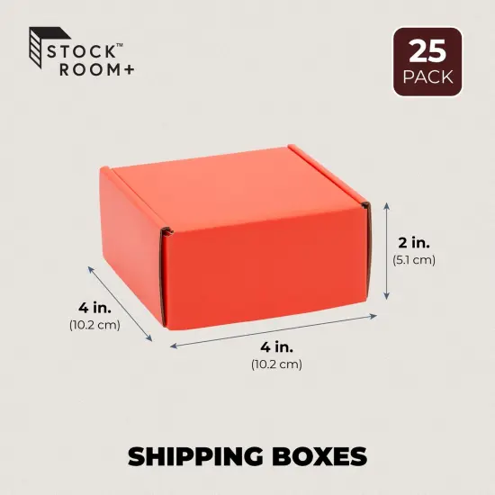 Stockroom Plus 25 Pack Cardboard Mailers with Thank You Stickers, 4x4x2 Shipping Boxes, Red {3}