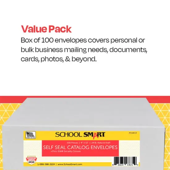 School Smart Natural Kraft Catalog Envelope, 9 x 12 Inches, Kraft Brown, Box of 100 {6}
