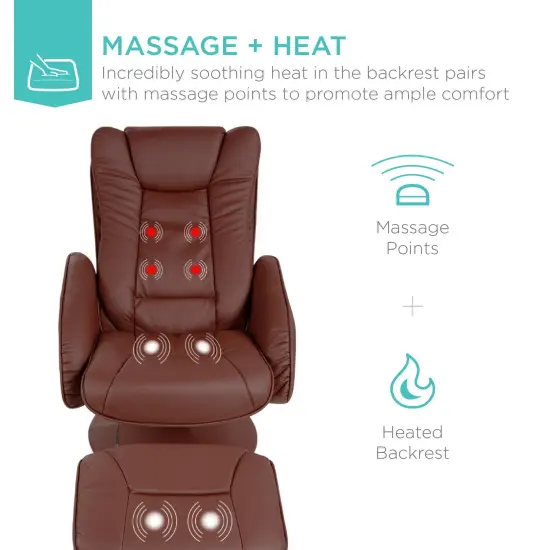 Best Choice Products Faux Leather Electric Massage Recliner Chair w/ Stool Ottoman, Remote Control, 5 Modes Brown {2}
