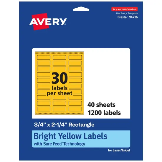 Avery Bright Yellow Paper Labels, 0.75" x 2.25" Rectangle {1}