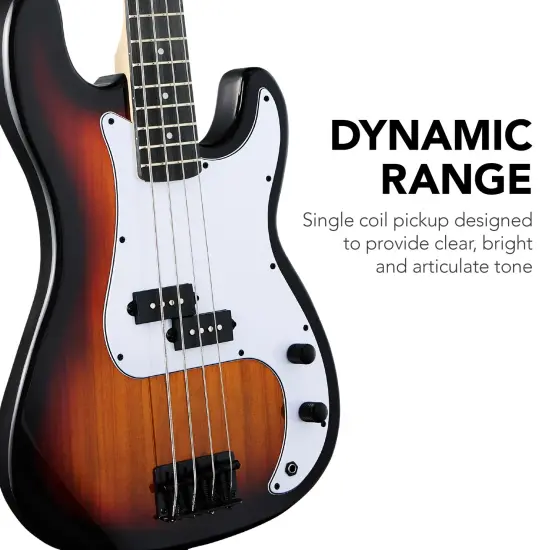 Best Choice Products Full Size Beginner 4-String Electric Guitar Bass Guitar w/ Padded Case Sunburst/White {3}