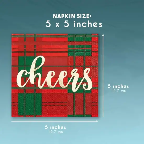 Juvale 50 Pack Christmas Cocktail Napkins – Plaid, Cheers Design Holiday Party Supplies, 5 x 5 Inches Red Napkins {4}
