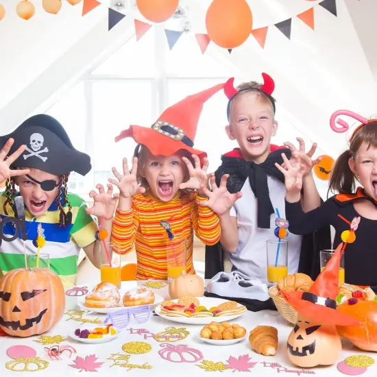 400 PCS Fall Little Pumpkin Maple Leaf Confetti Pink and Gold - Vivid Style {4}