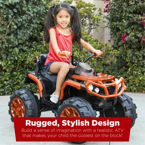 Best Choice Products 12V Kids Ride-On ATV Quad w/ Bluetooth, 3.7mph Max, Treaded Tires, LED Lights, Radio Black/Orange {2}